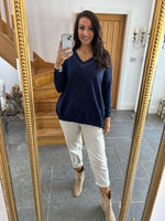 Navy Diamante V Neck Knit Tori